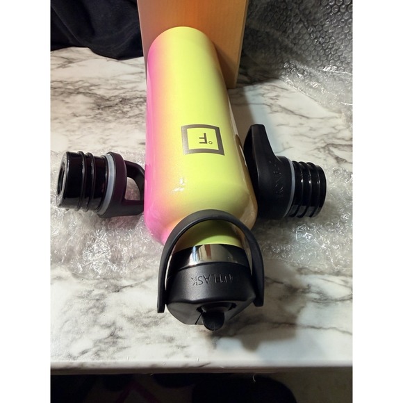 NIB RAINBOW IRON FLASK 20OZ WATER BOTTLE WITH 3 LIDS & A 5 PK STRAWS (2875) - Picture 7 of 11